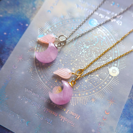 【3WAY】クンツァイト×羽根 ペンダント/天然石アクセサリー