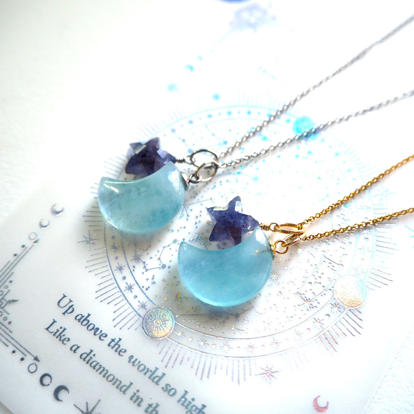 【3WAY】アクアマリン×アイオライト ペンダント/天然石アクセサリー