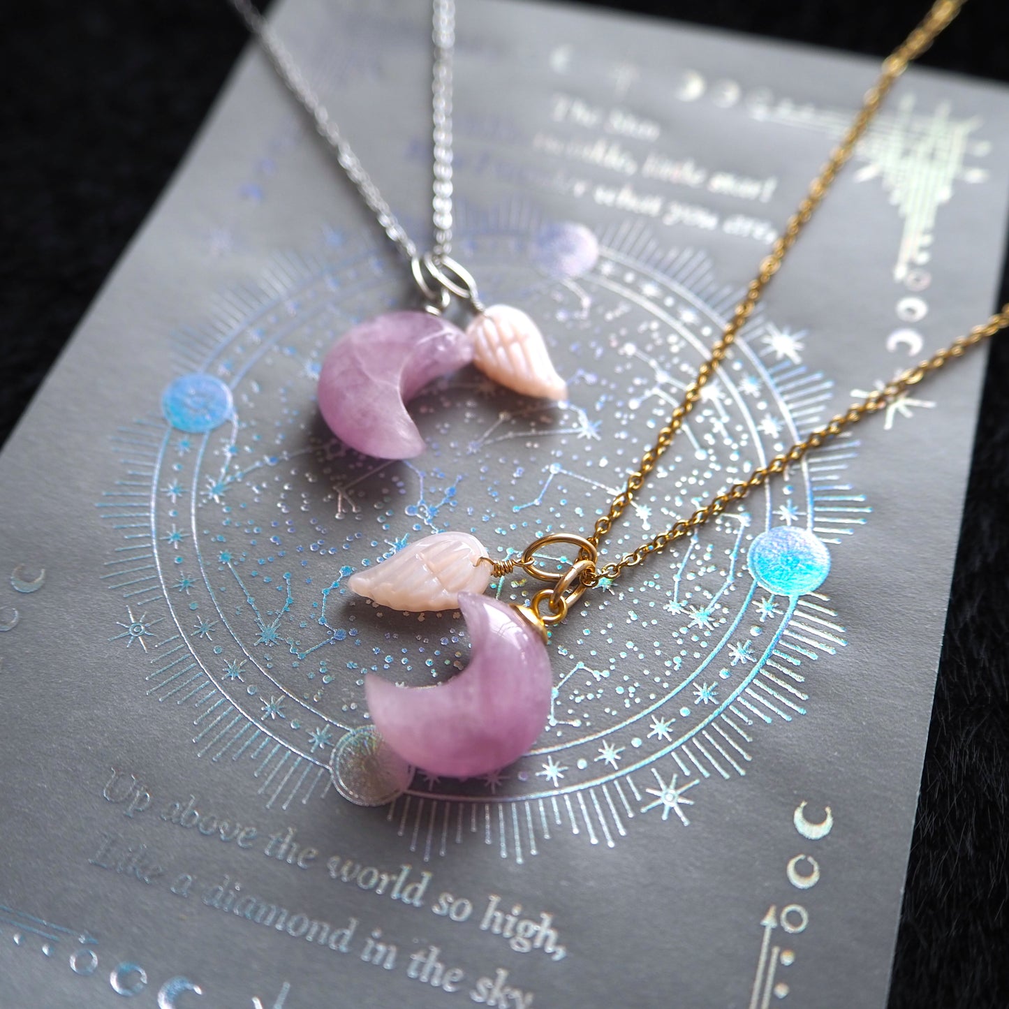 【3WAY】クンツァイト×羽根 ペンダント/天然石アクセサリー