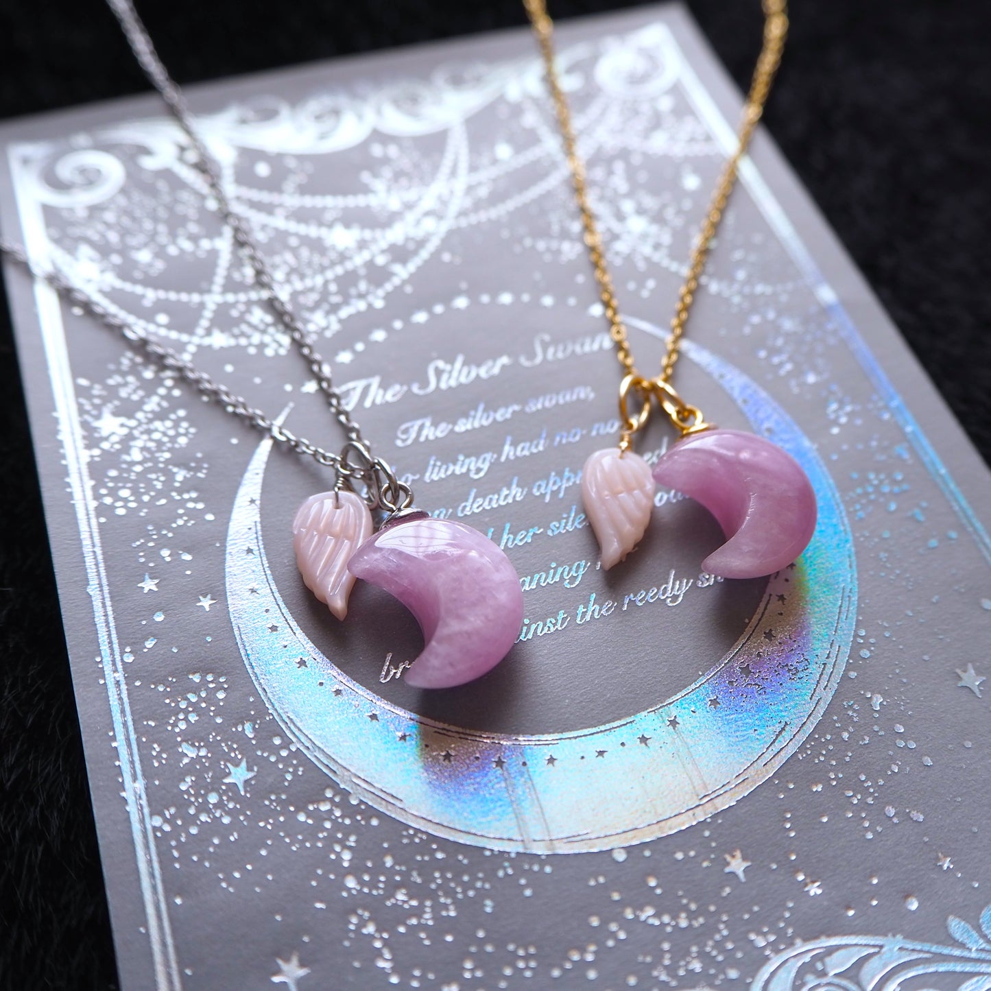 【3WAY】クンツァイト×羽根 ペンダント/天然石アクセサリー