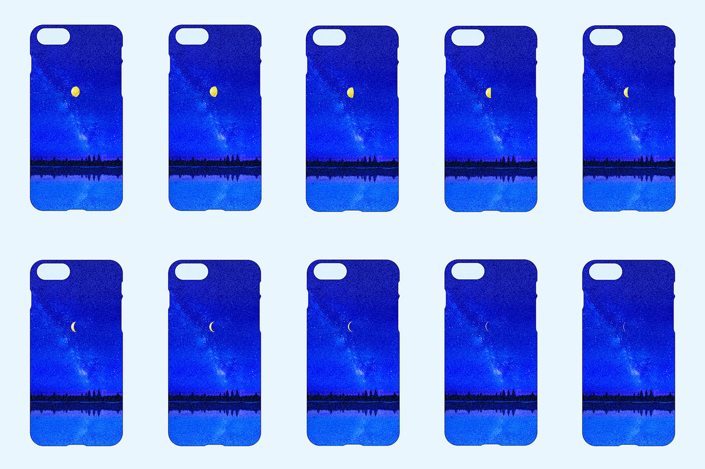 【MyMoon/スマホケース】輝く夜空と湖を描いた、スマホケース