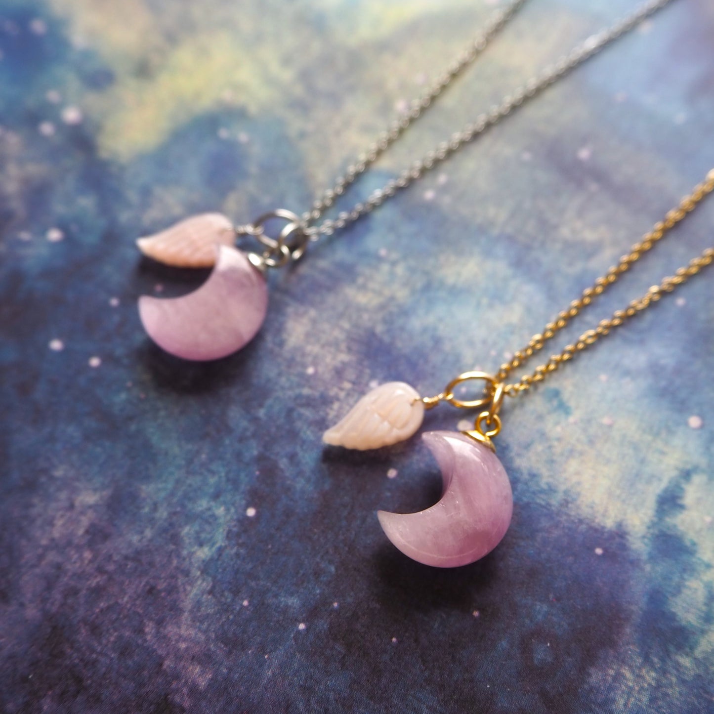 【3WAY】クンツァイト×羽根 ペンダント/天然石アクセサリー