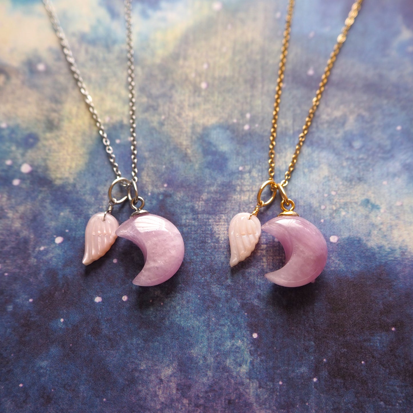 【3WAY】クンツァイト×羽根 ペンダント/天然石アクセサリー