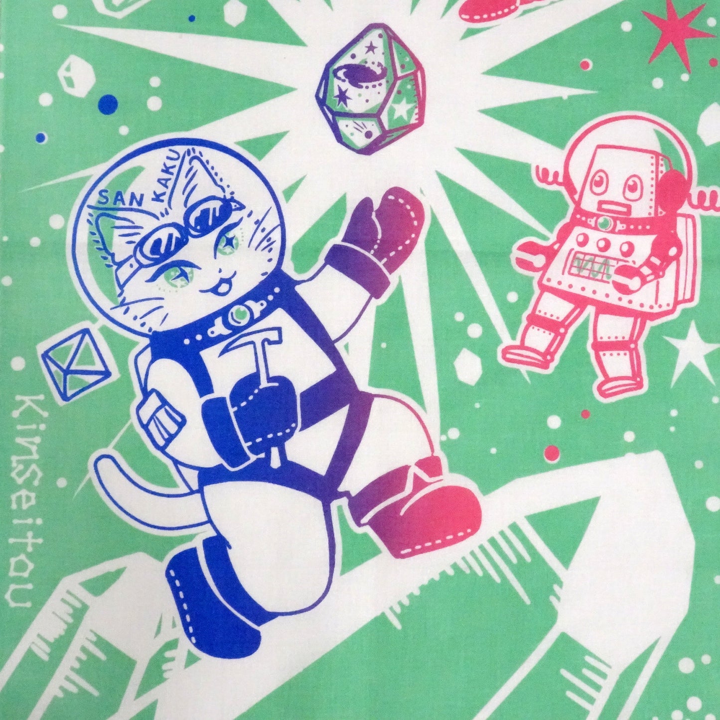 白猫マイカの綿100%手ぬぐい|「結晶宇宙 ギャラクシー色」手捺染(てなっせん)