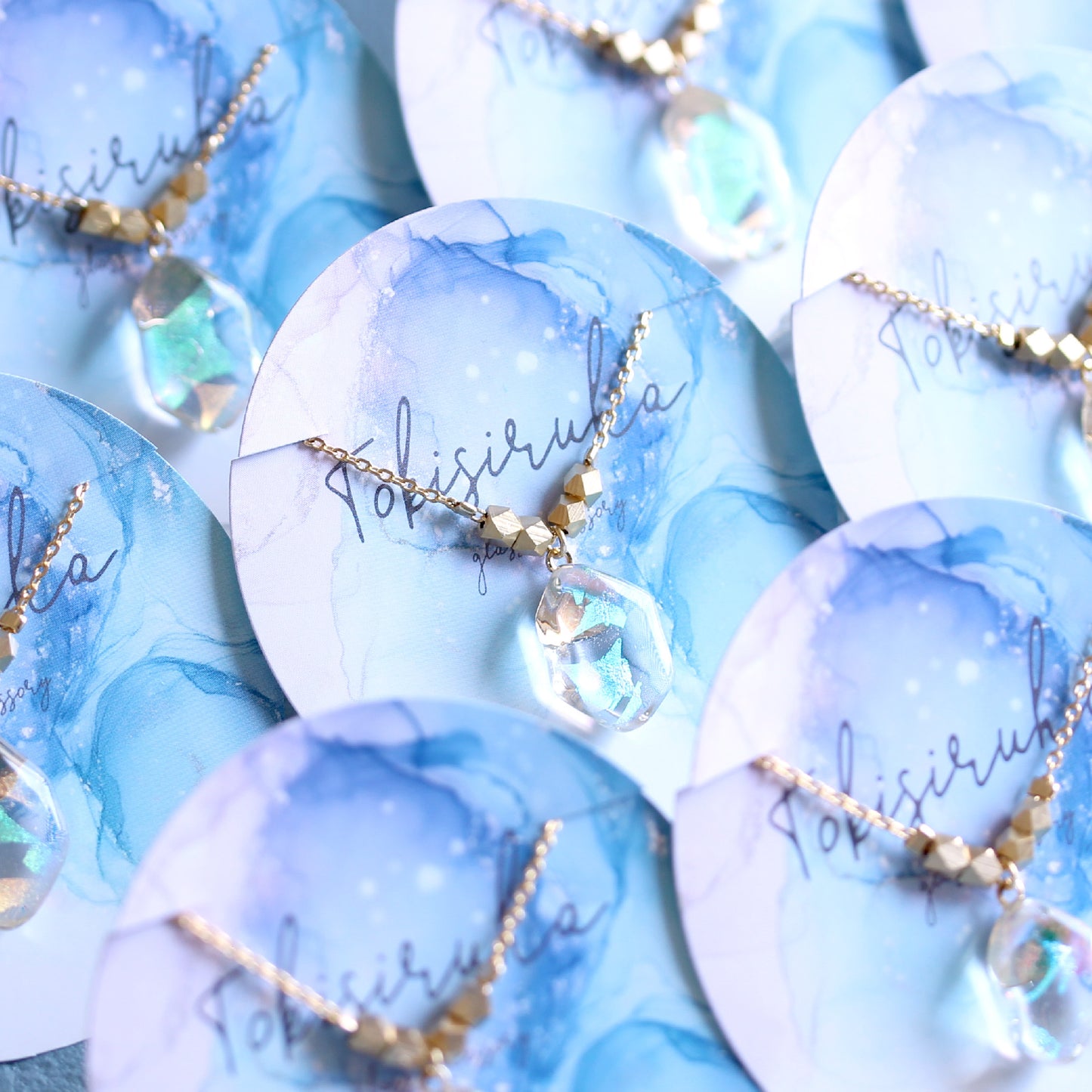 氷石glass ネックレス~ clear / blue ~