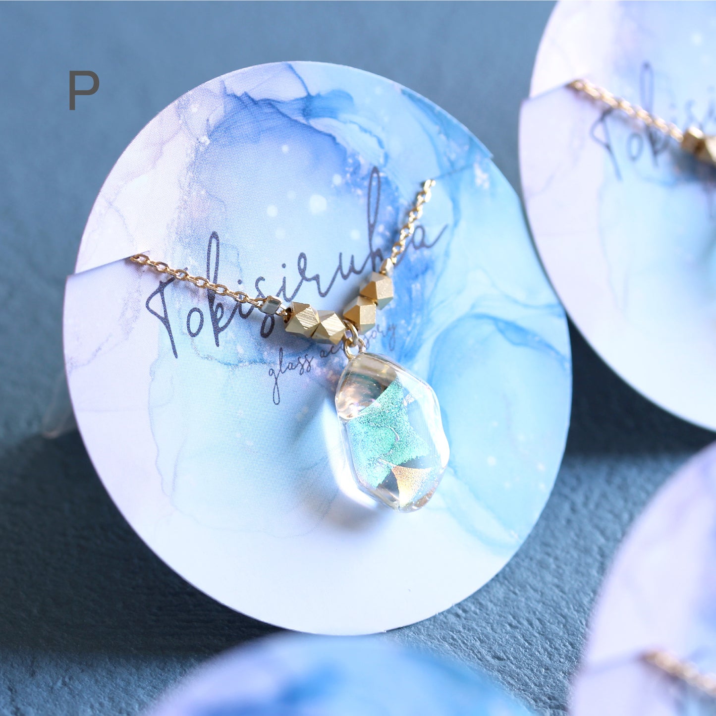 氷石glass ネックレス~ clear / blue ~