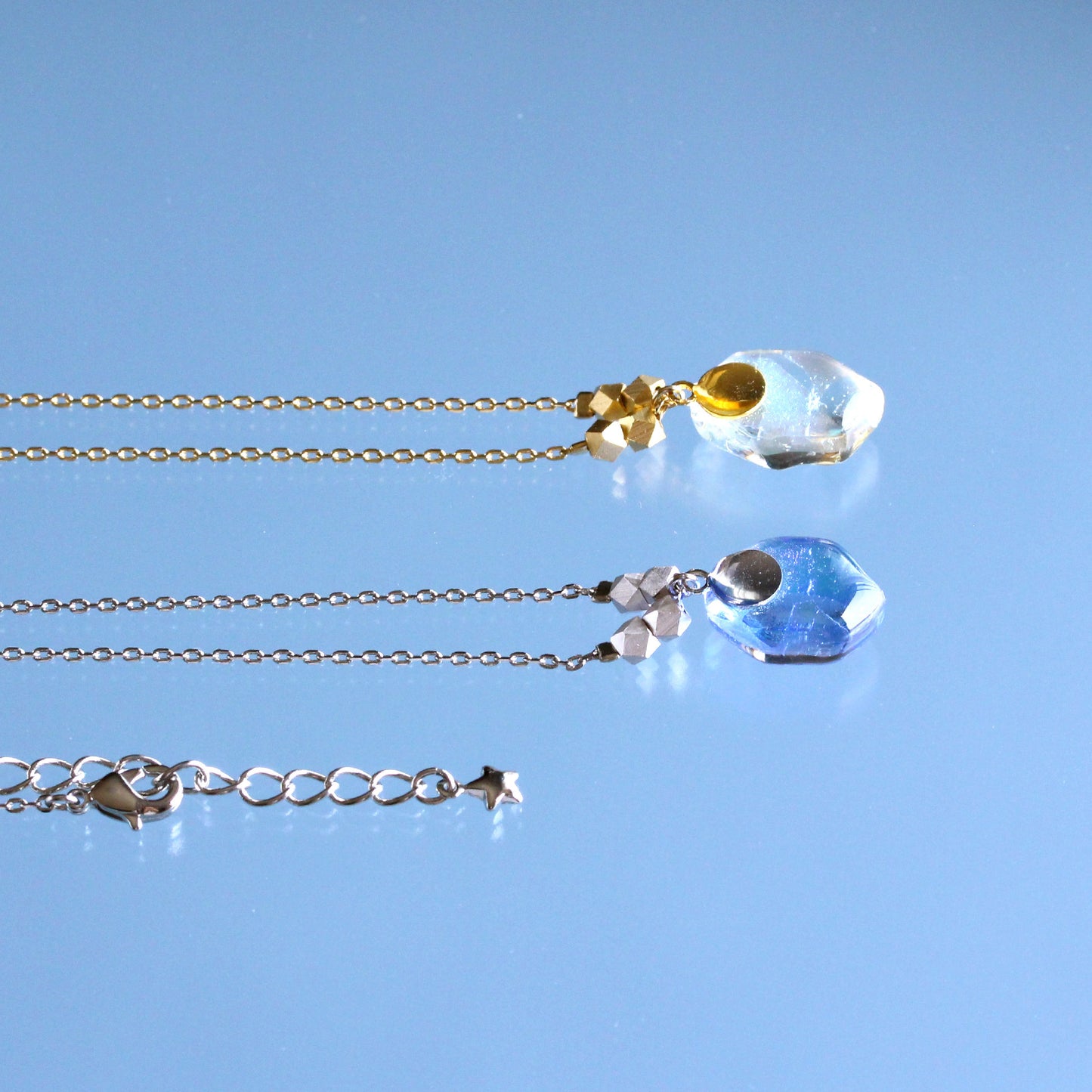 氷石glass ネックレス~ clear / blue ~