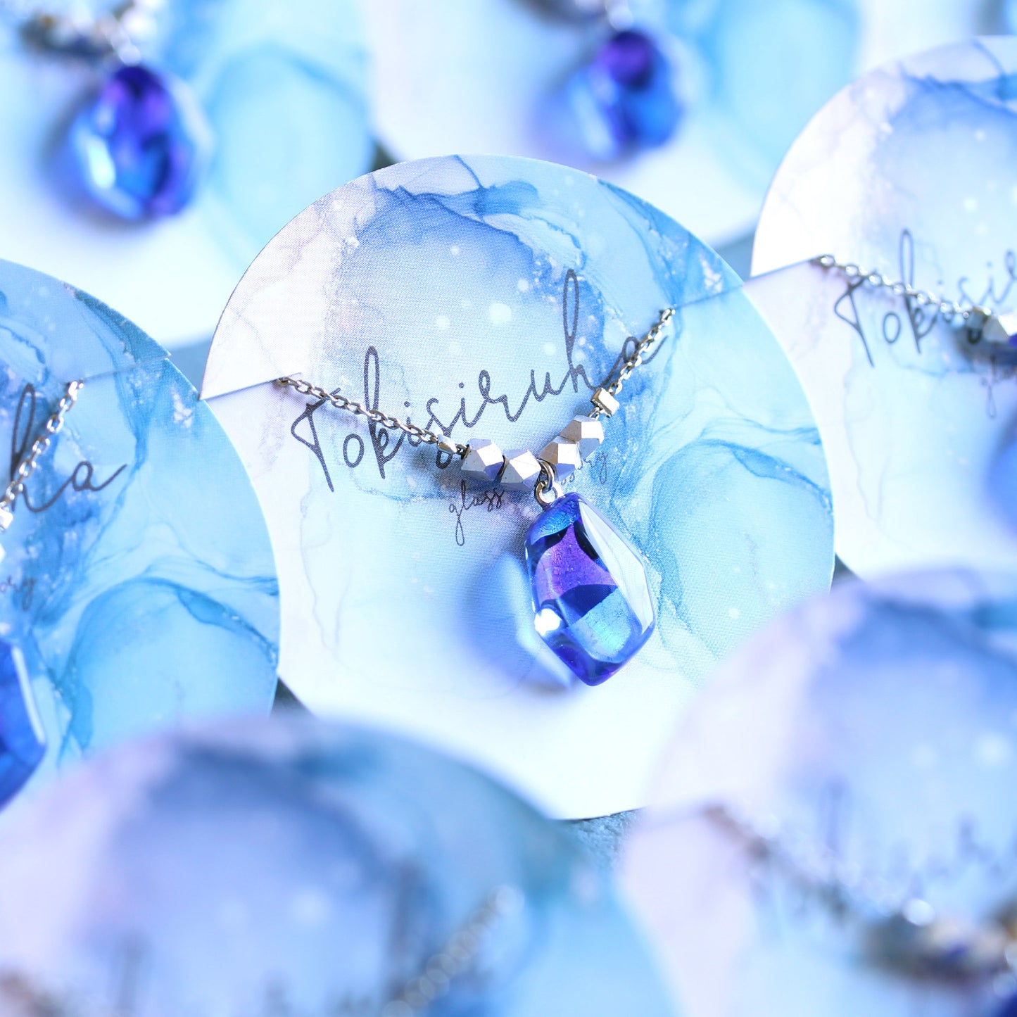 氷石glass ネックレス~ clear / blue ~