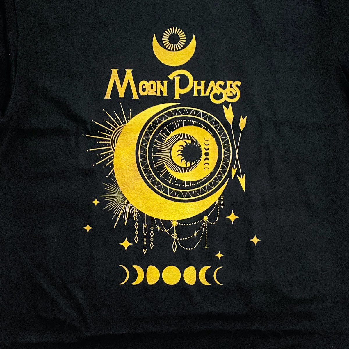 三日月が輝く月の満ち欠け Tシャツ ゴールド BLACK(men)