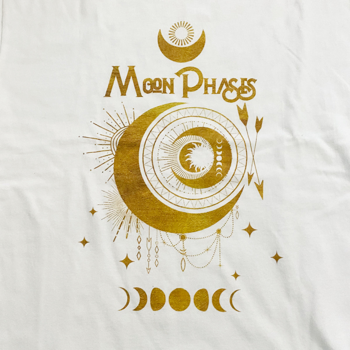 三日月が輝く月の満ち欠け Tシャツ ゴールド WHITE(men)