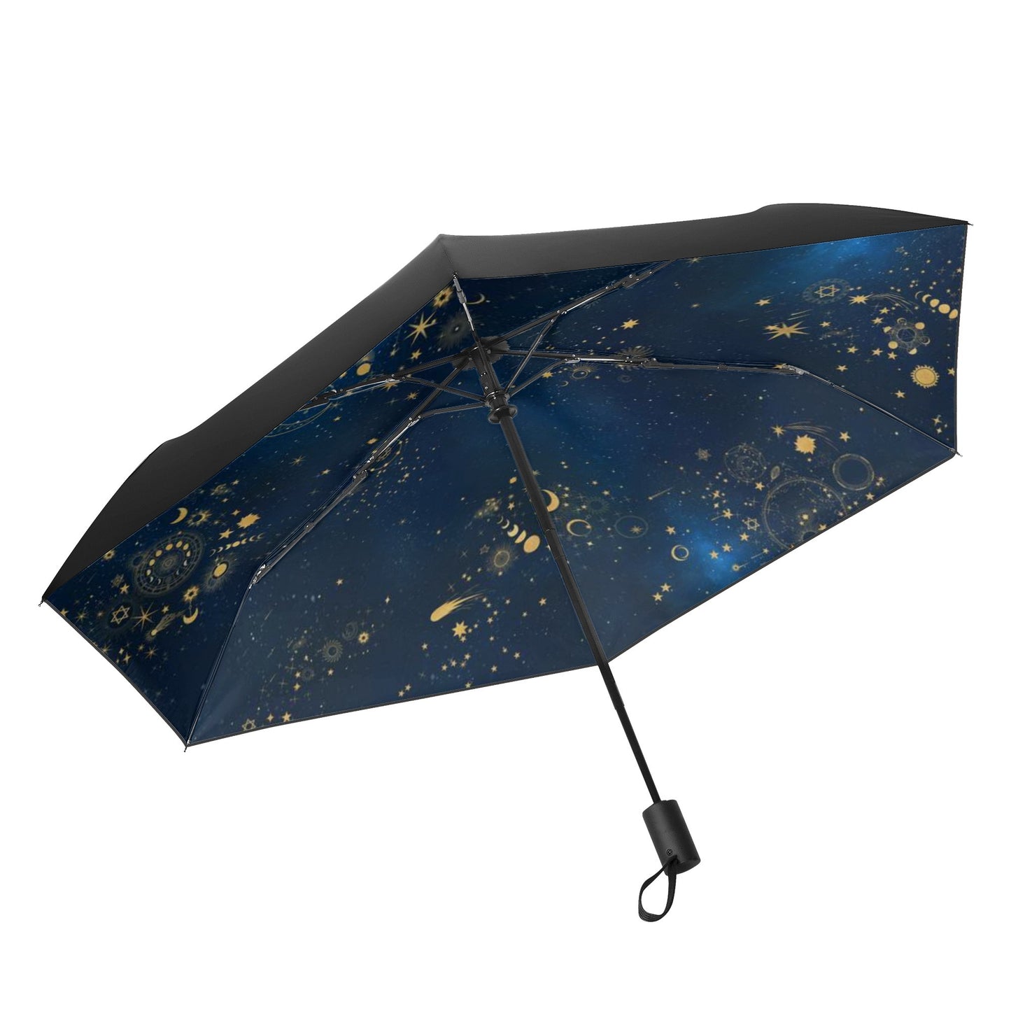 【折りたたみ傘・日傘】銀河の彼方まで広がる、天体総柄ゴールド/晴雨兼用