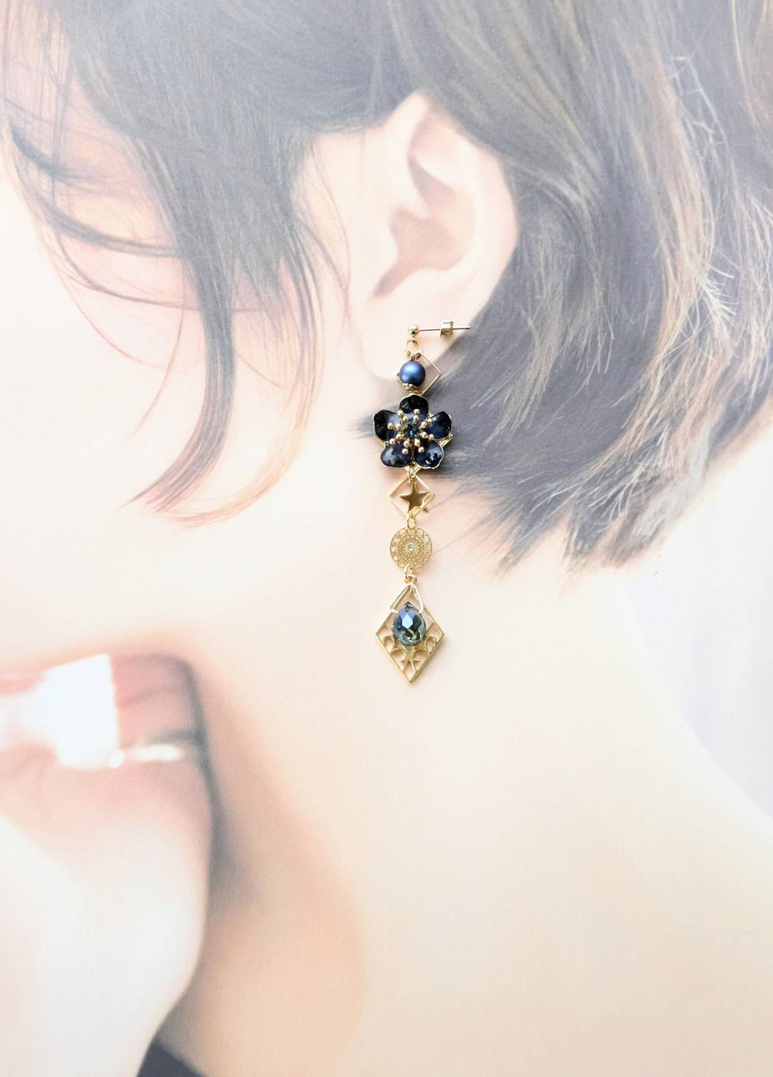 流れ星の青い花 イヤリング・ピアス