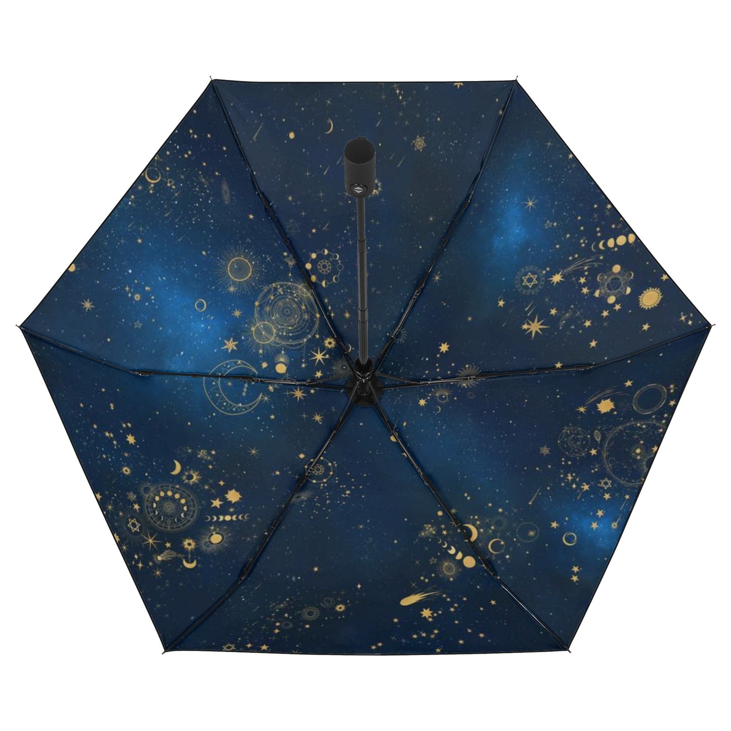 【折りたたみ傘・日傘】銀河の彼方まで広がる、天体総柄ゴールド/晴雨兼用