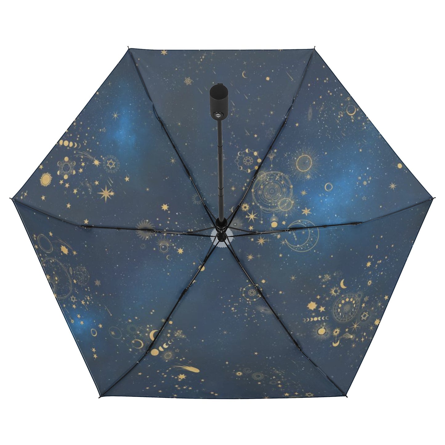 【折りたたみ傘・日傘】銀河の彼方まで広がる、天体総柄ゴールド/晴雨兼用