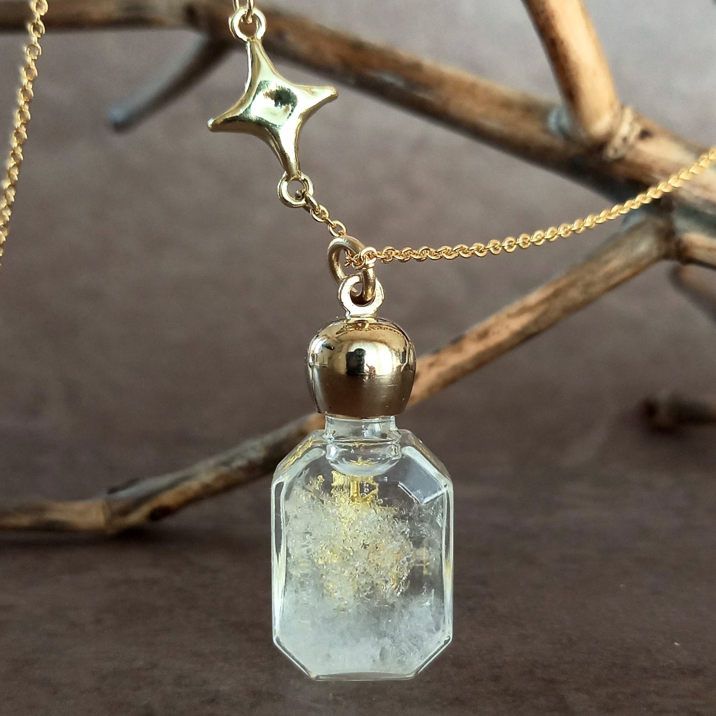 香水瓶ネックレス エメラルドボトル Pleiades【ストームグラス】