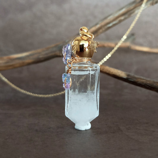 香水瓶ネックレス クリスタルポイントボトル Aurora【ストームグラス・シャボン玉ネックレスに変更可能】