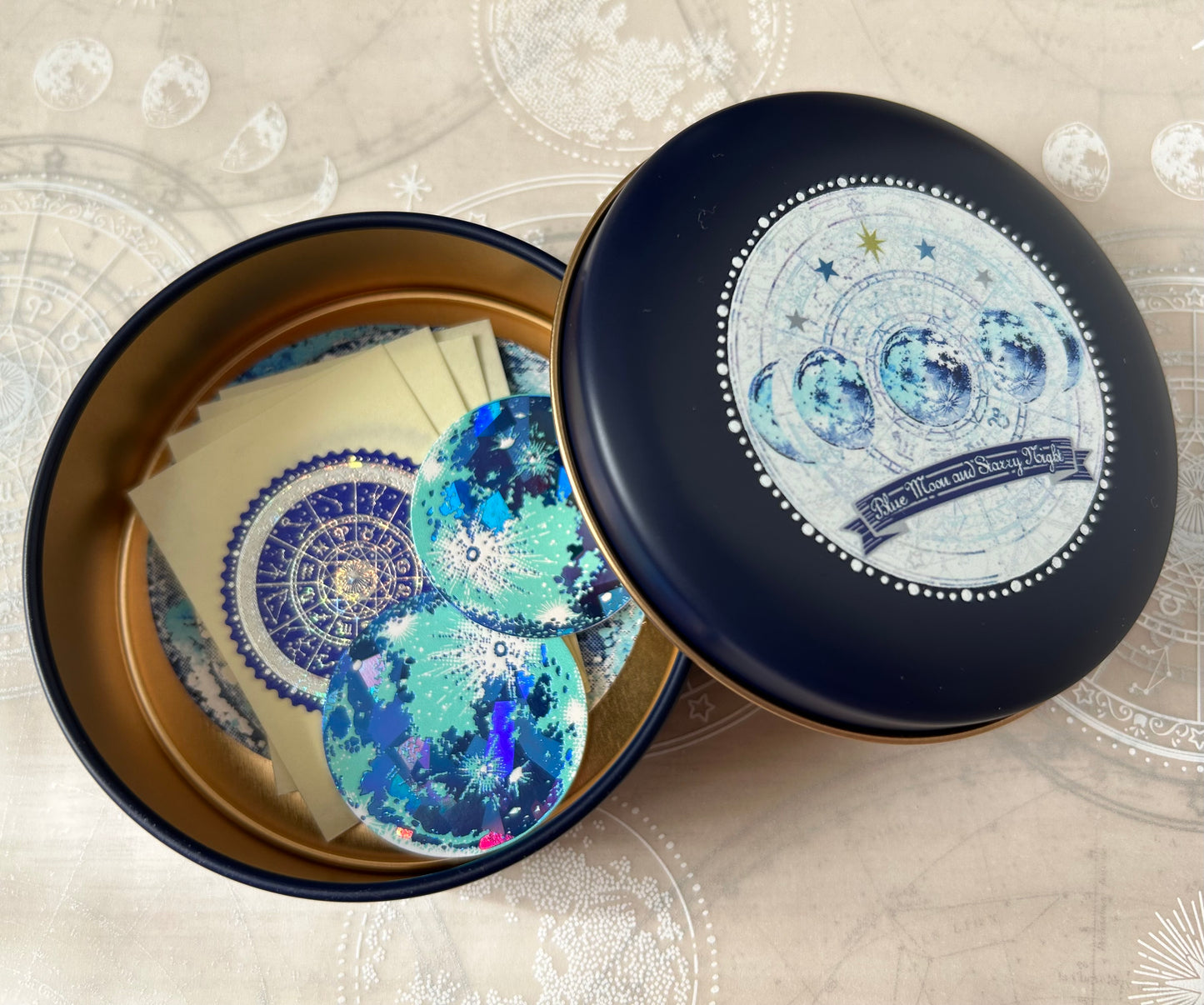 缶ケースセット*蒼い月と星の夜