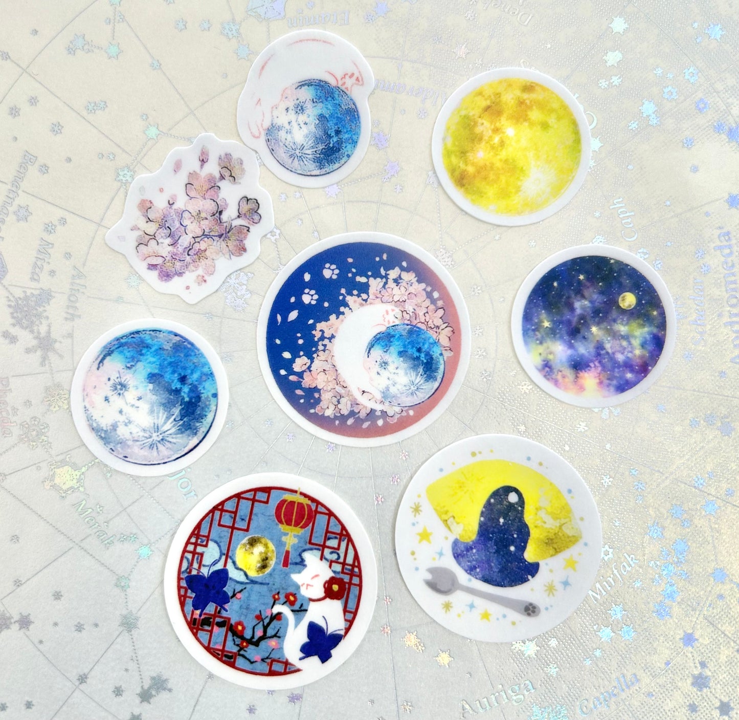 フレークシール*桜月夜にひらり、ねこ