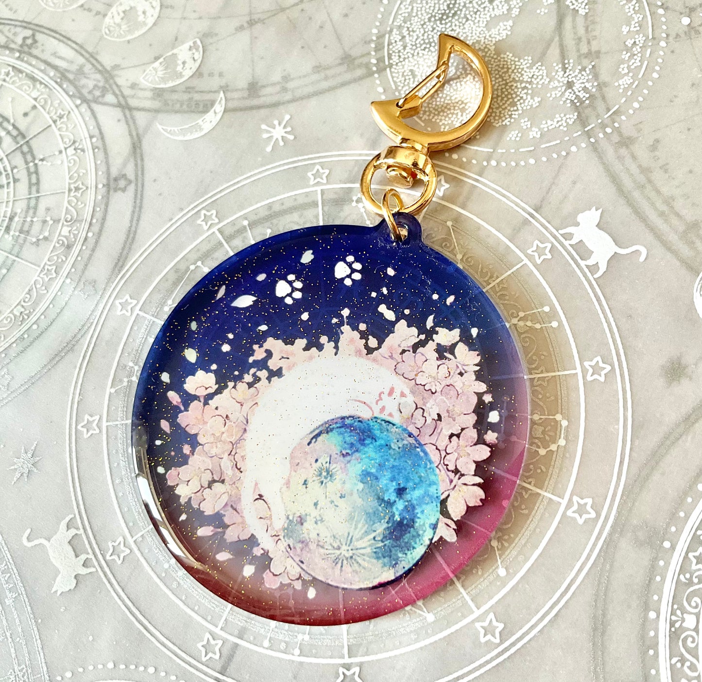 アクリルキーホルダー*桜月夜にひらり、ねこ