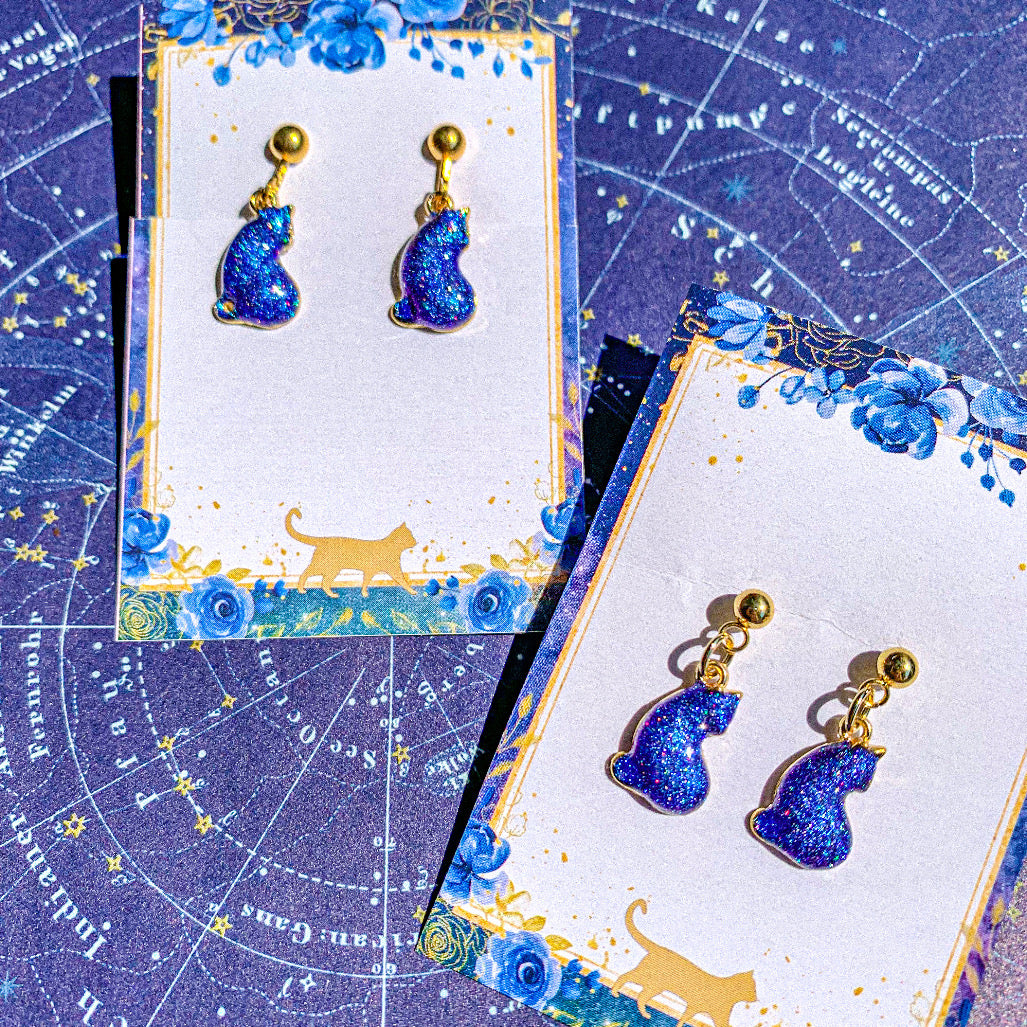 宇宙猫の振り向き耳飾り 〜 満天の星空に染められて 〜
