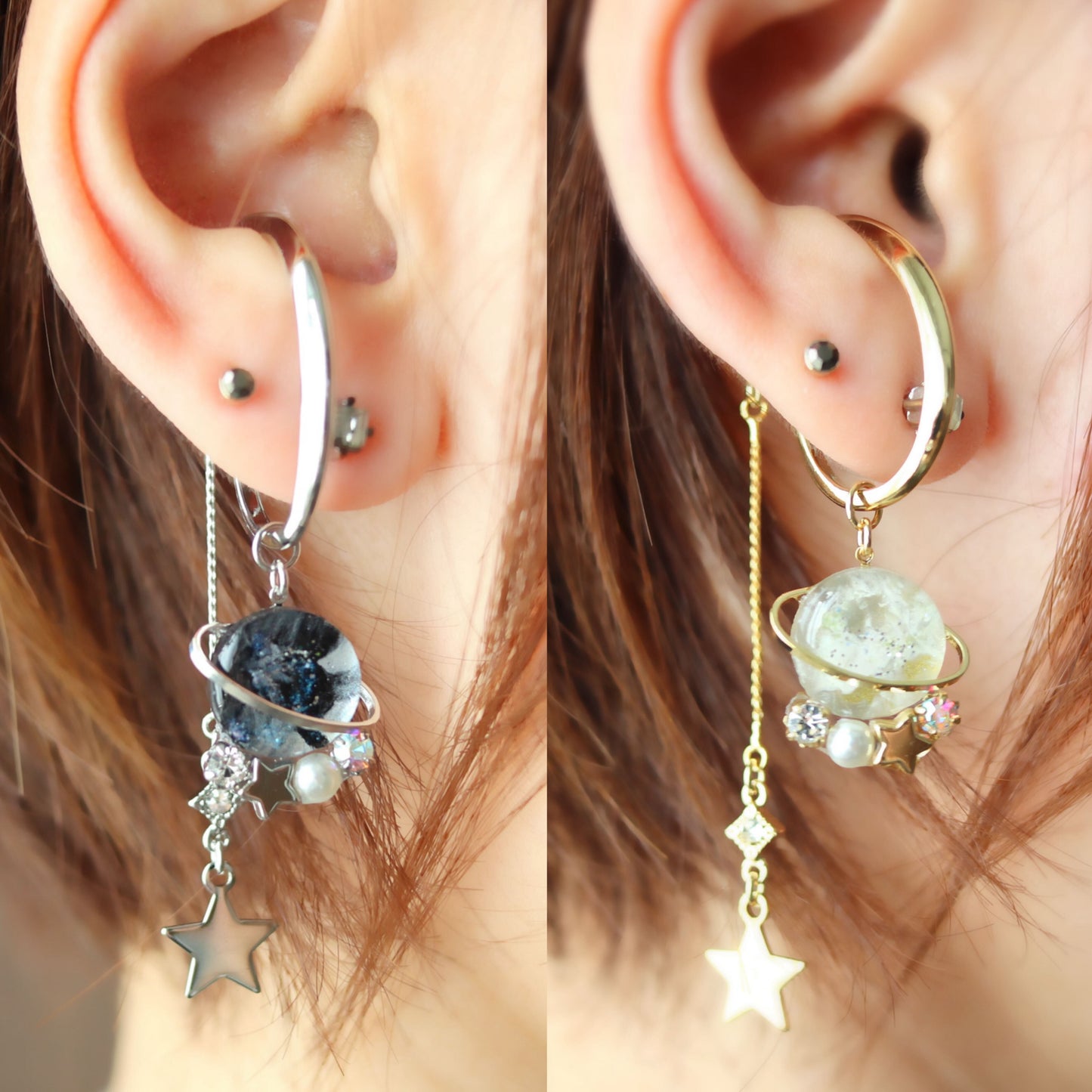 土星ビジューのイヤーフック