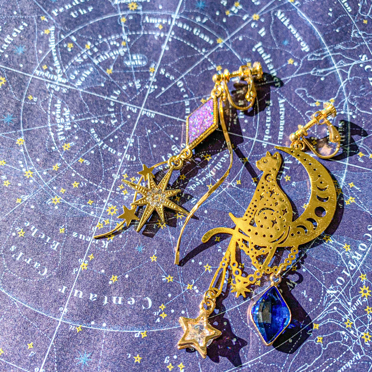 【新作】月より眺む猫の星空耳飾り ~ 猫月夜シリーズ ~