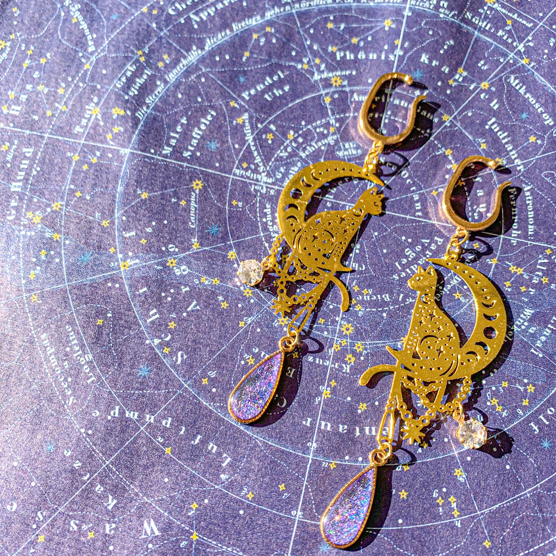 【新作】月より眺む猫の星空イヤーカフ ~ 猫月夜シリーズ ~