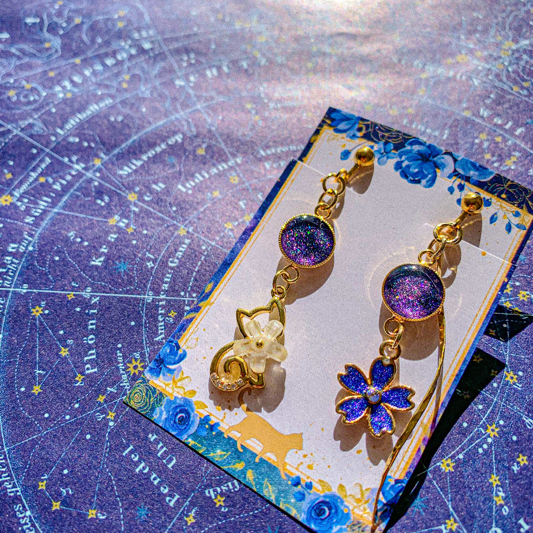 桜摘む猫の満天の星空耳飾り 〜 宇宙に咲く桜 満天の星空を桜に閉じ込めて 〜