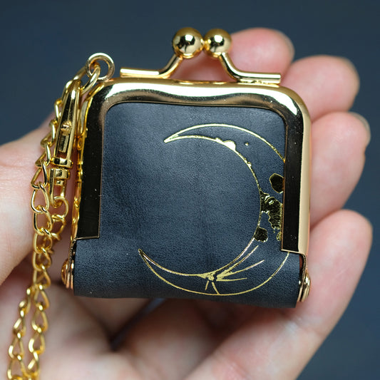 小さながま口のアクセサリーケース/ミニ小銭入れ 〈月デザイン〉