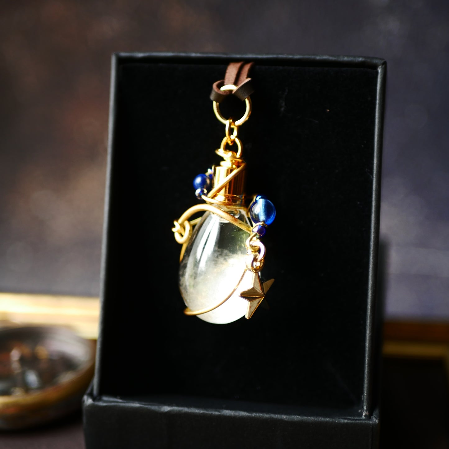 ストームグラスネックレス ドロップ型ボトル「青い夜」