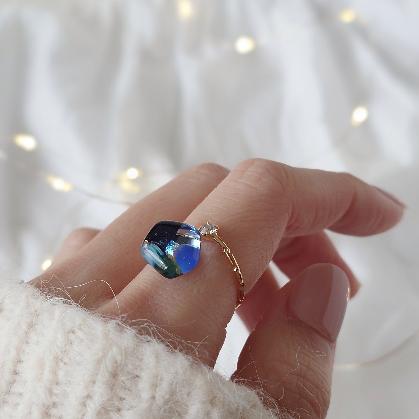 『夜花』mosaic flower ガラスのリング