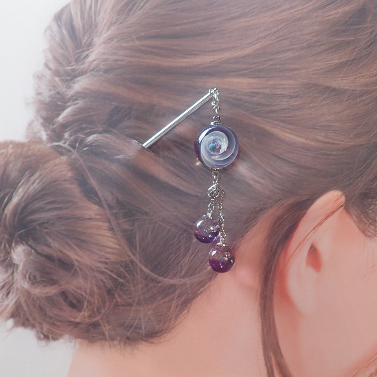 「コスモ」ガラスかんざし-Purple-001