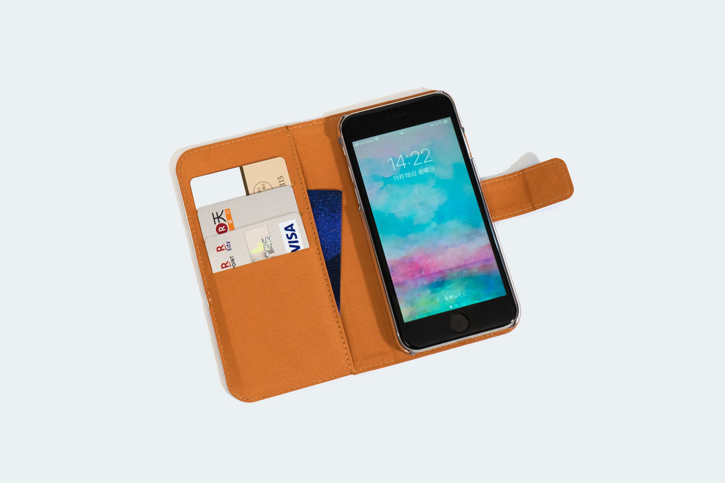 【スマホケース】青い夜空とお城を描いた、手帳型スマホケース