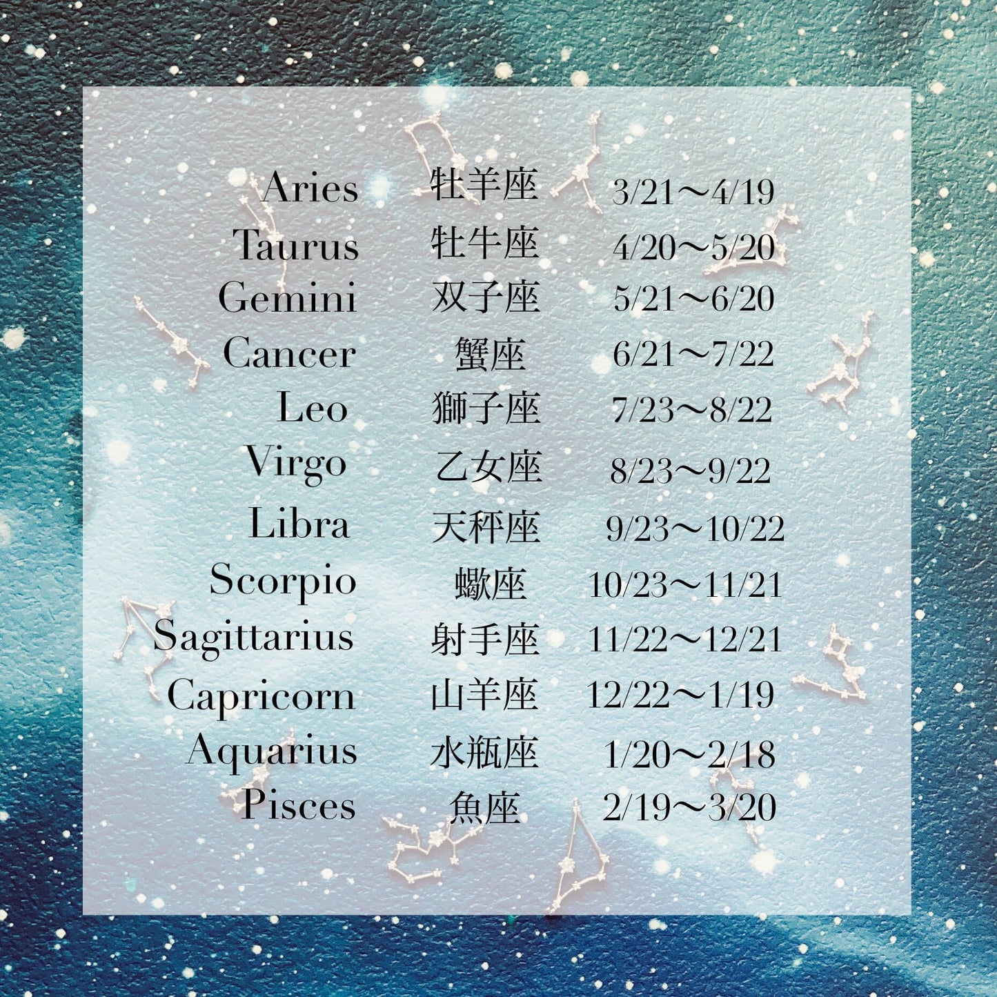 星の印 12星座ネックレス&ブレスレット/Silver