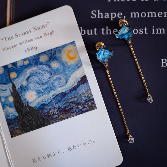 ゴッホ「星月夜」 狼の2Way ハーキマーダイヤモンドのピアス/イヤリング
