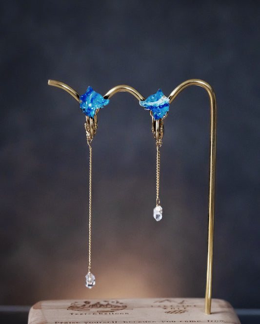 ゴッホ「星月夜」 狼の2Way ハーキマーダイヤモンドのピアス/イヤリング