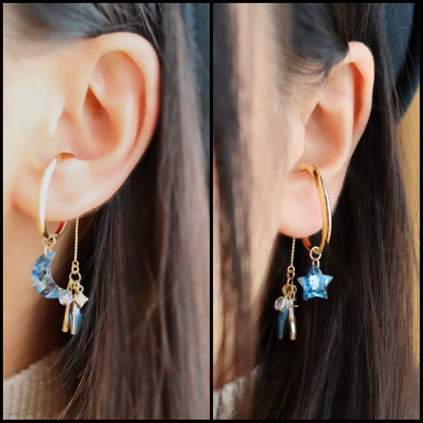 夜空に浮かぶ星月イヤーフック