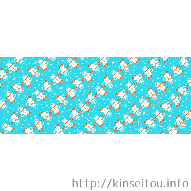 白猫マイカの綿100%手ぬぐい|「宇宙フォークダンス(水色宇宙)」手捺染(てなっせん)