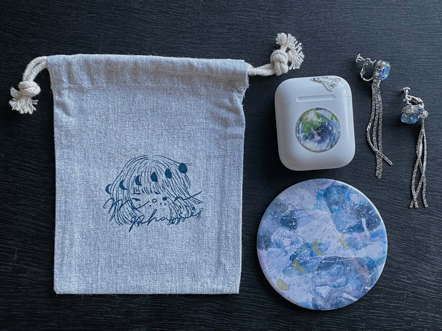 ハンドミラー&巾着セット「Moon phase」