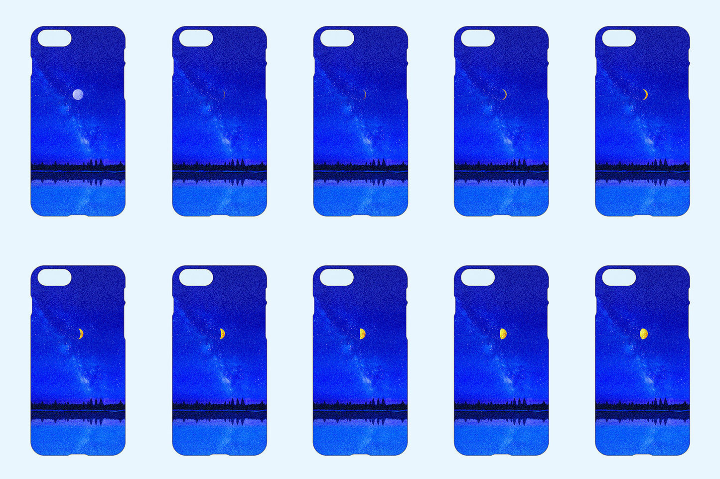 【MyMoon/スマホケース】輝く夜空と湖を描いた、スマホケース