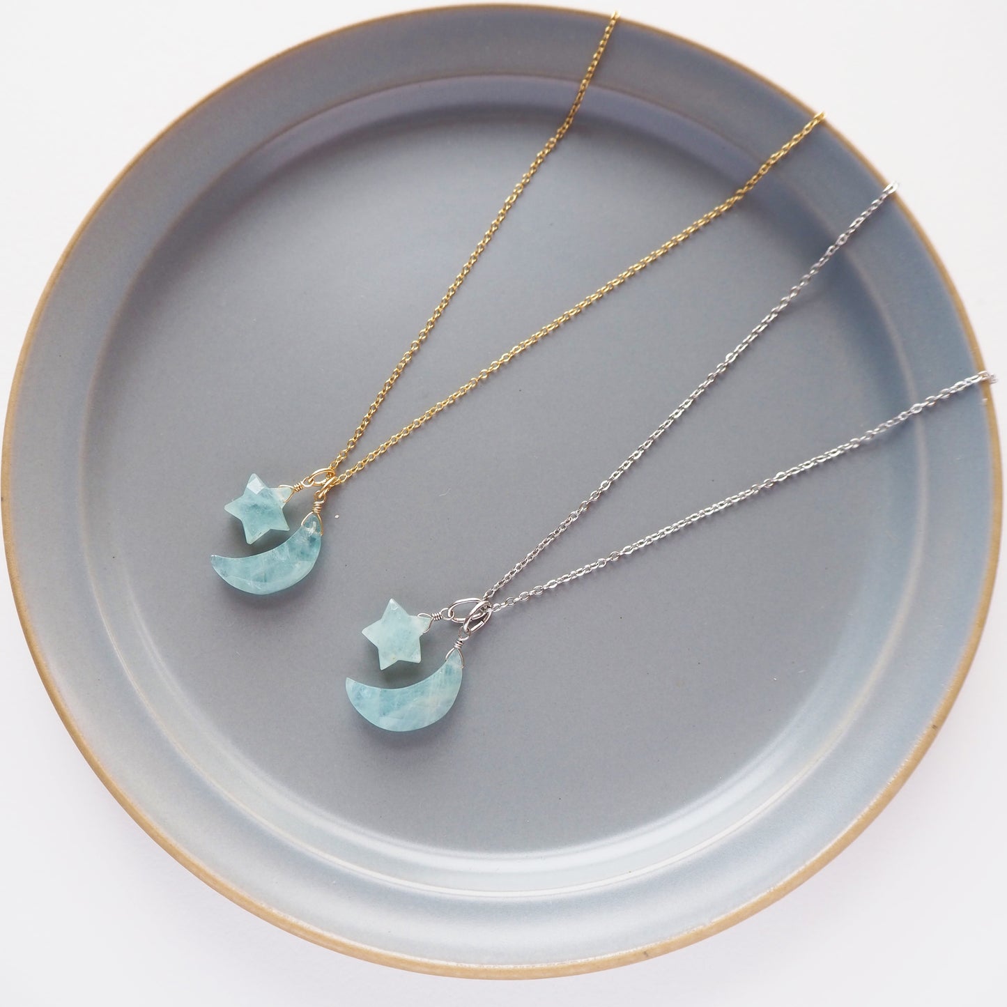 【3WAY】月×星ペンダント／アクアマリン・天然石アクセサリー