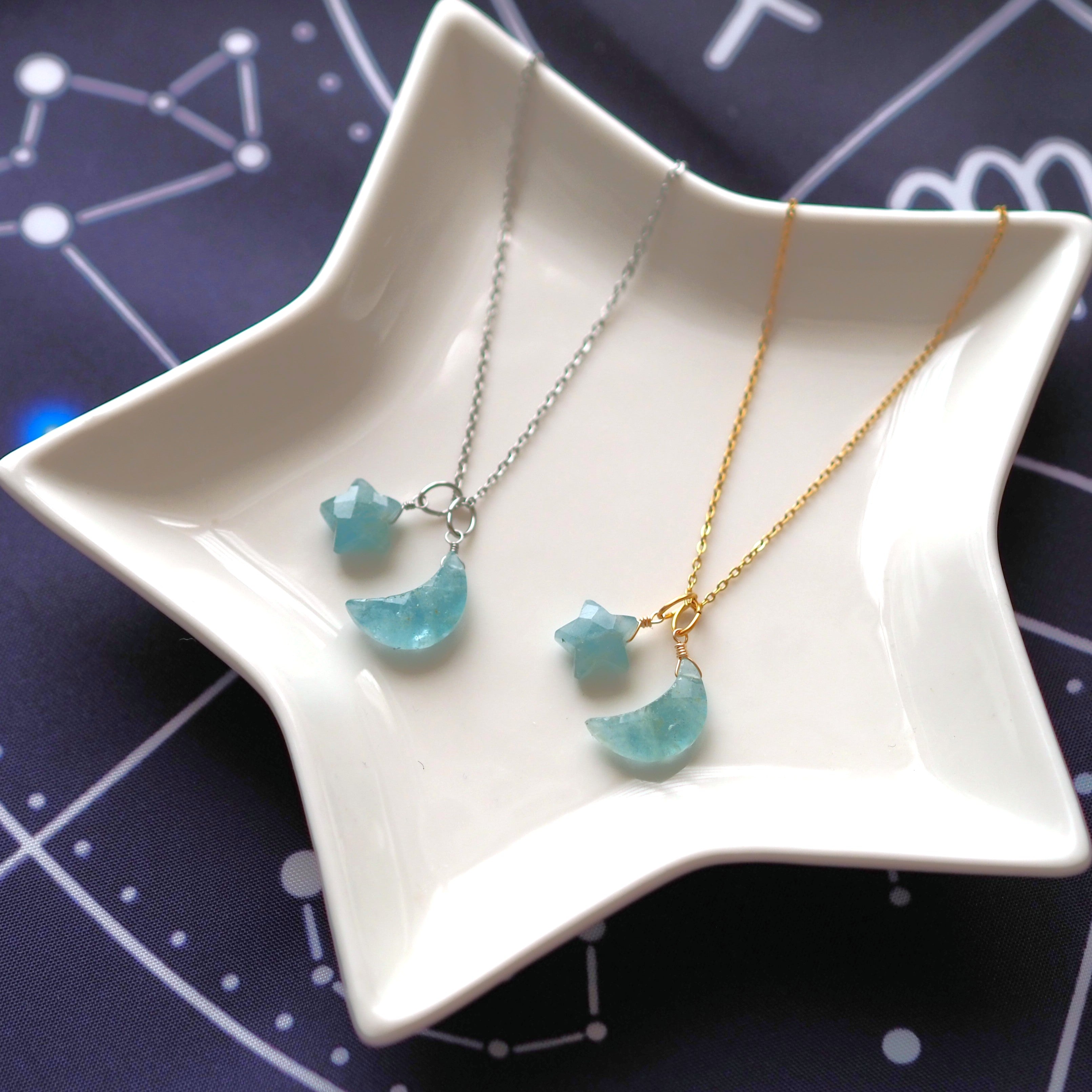 3WAY】月×星ペンダント／アクアマリン・天然石アクセサリー – 宙フェス夜市