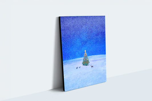 クリスマスツリーのある景色を描いた、アートパネル