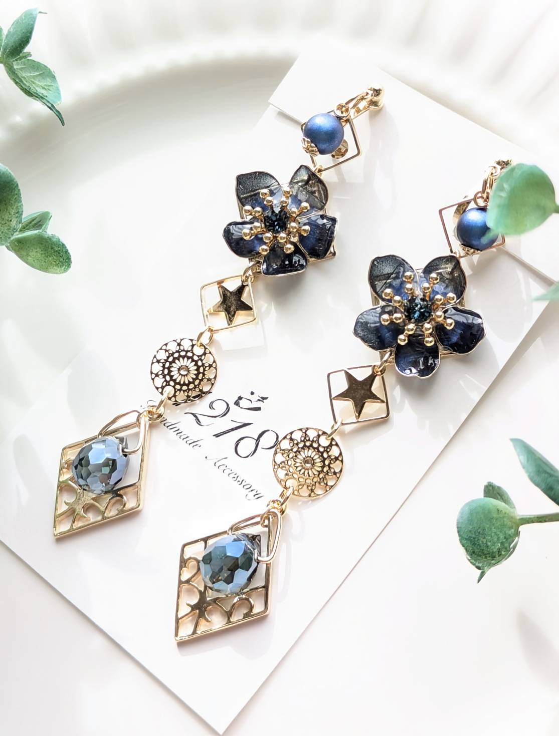 流れ星の青い花　イヤリング・ピアス
