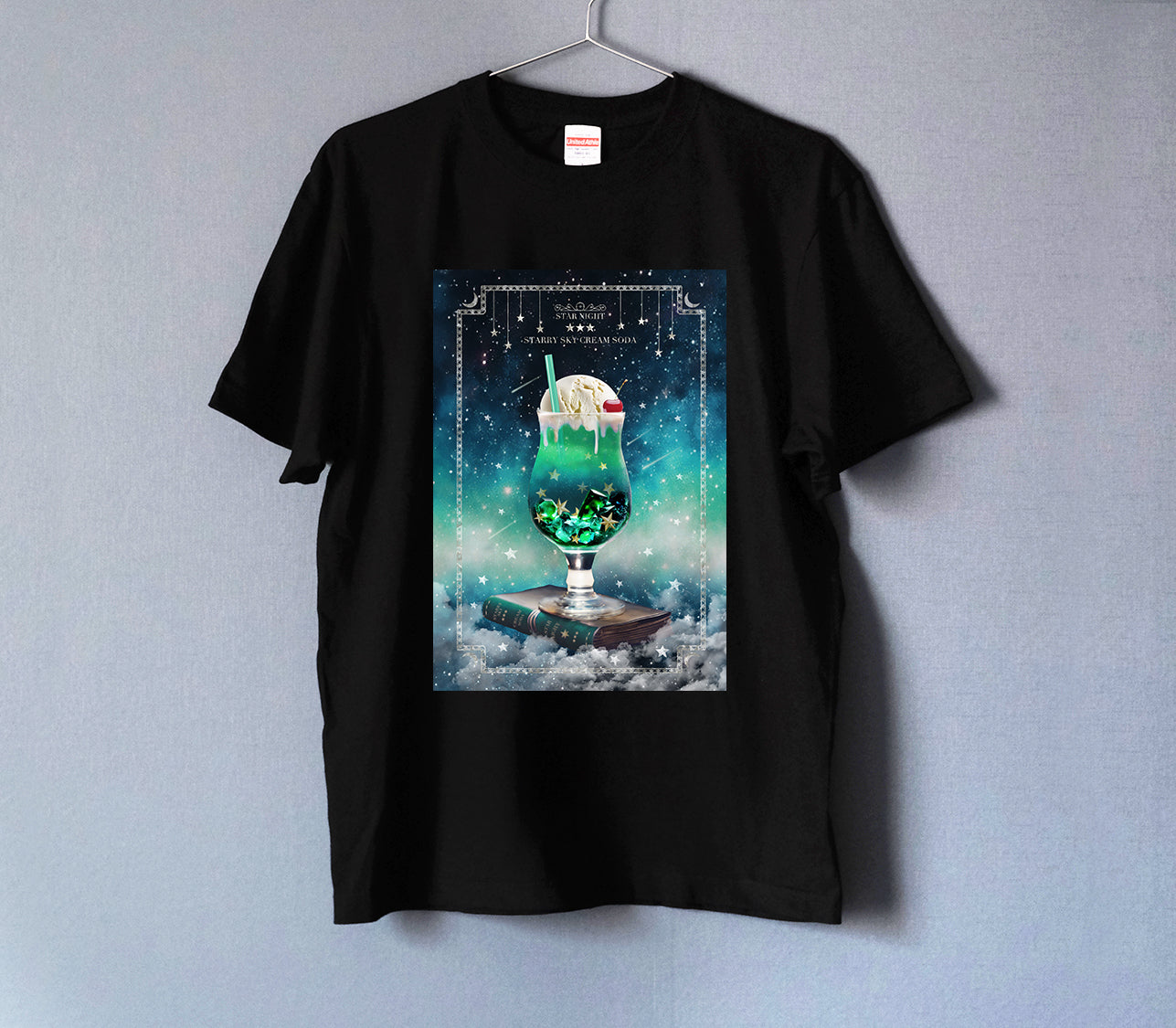 架空の星空喫茶 "星空のメロンソーダ" Tシャツ（black&white）男女兼用