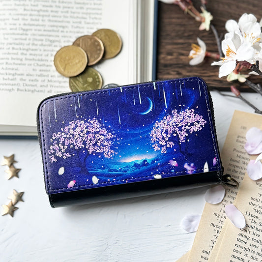 【ミニ財布・コンパクト財布】夜桜と流星群の景色