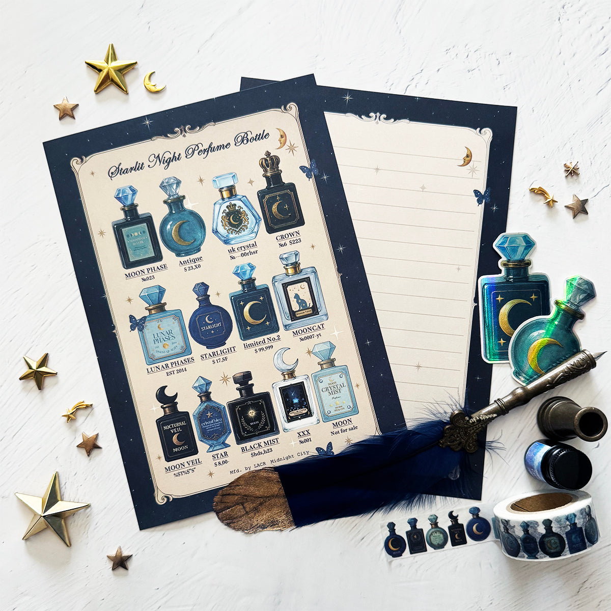 レターセット】星空香水瓶 コラージュ瓶柄 – 宙フェス夜市