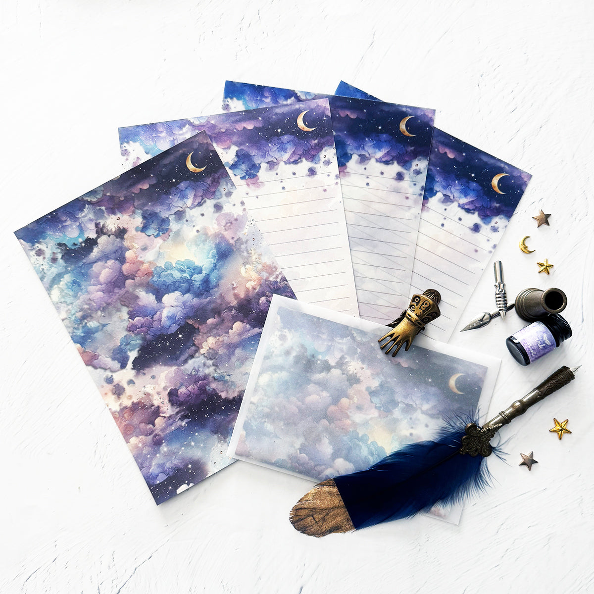 【レターセット・便箋】三日月と星空のしずく（上質紙・トレーシングペーパーver.）