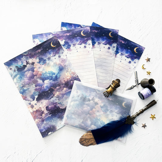 【レターセット・便箋】三日月と星空のしずく（上質紙・トレーシングペーパーver.）