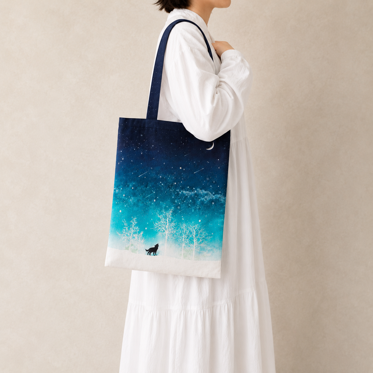 【トートバッグ】冬の星空・オオカミ